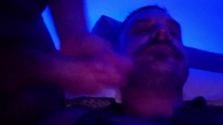 Boyfriend milks his partner's big dick for a fresh load while watching TV