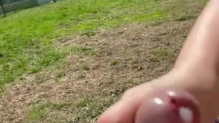 Girlfriend jerking me off in the backyard then I bust a huge load