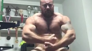 Hung Bodybuilder Jerks Cock in Home Gym OnlyfansBeefBeast Hot Muscleworship Thick Bull Dick Balls