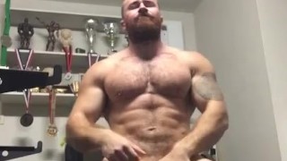 Hung Bodybuilder Jerks Cock in Home Gym OnlyfansBeefBeast Hot Muscleworship Thick Bull Dick Balls