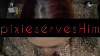 pixie loves sucking piss from Master's cock