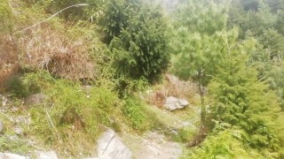 I walk by a Difficult path in the mountain's Forest for do something near the waterfall