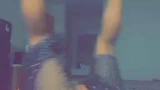Ebony loves bouncing her big tits and flashing her pink pussy 