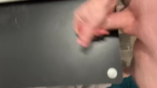 Using my toy and jerking my cock then cumming on shelf 