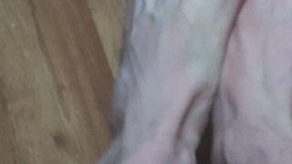 Showing off my very skinny boney feet and legs for my viewers 