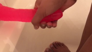 Sweet girl rubs your dick *POV* ( showing feet)