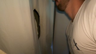Amateur gloryhole - Short and stocky tradie getting sucked at my home made glory hole