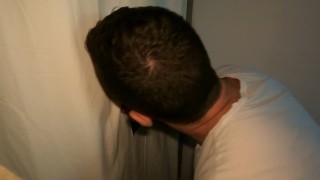 Amateur gloryhole - Short and stocky tradie getting sucked at my home made glory hole