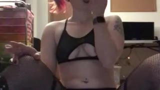 Ridding dildo while smoking 