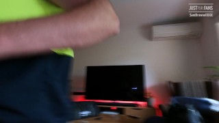 Muscle bear rimmed and used with dildo before being fucked bareback