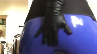 NEW blue glossy spandex suit tease