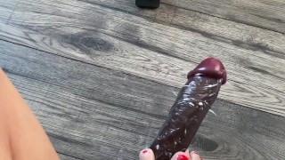 Amateur FOOTJOB with BIG BLACK Cock. A LOT LOTION ON FEET - POV