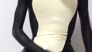 Latex Catsuit Dog Handjob With Ball Gag Inside