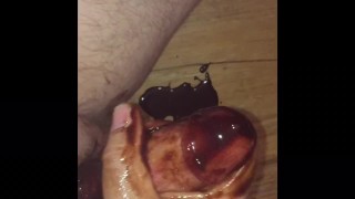 Horny Scott plays with chocolate syrup then jerks his hard cock until it cums