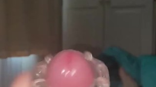 Morning hard wank and edging cumshot using fleshlight quickshot big cock masturbator
