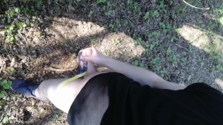 BLONDE Twink in Yello BRIEFS - Outdoors CUM! 