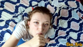 horny schoolgirl loves to suck my dick and get a big load of warm cum on cute face