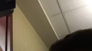 Risky public blow jobs in hotel hallway