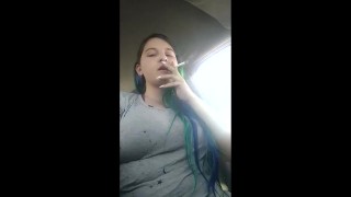 Public Parking Lot Sexy Smoking & Flashing DD Titties in Public Parking Lot public flashing!