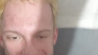 Skinny horny teen shoots a load in his throat and spits some out