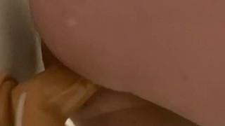 Massive anal dildo mounted in shower