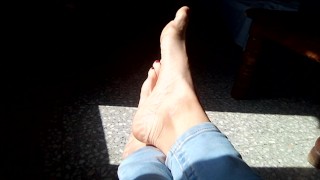 Playing with my feet while they sunbathe !!