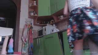 Do I need something bigger in my tiny asshole? Anal training after cleaning kitchen