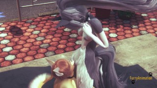 Furry Hentai Wolf gives fox boobjob until he cum on her face