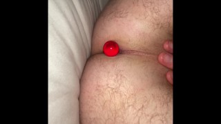 Bed time anal bead session under the covers