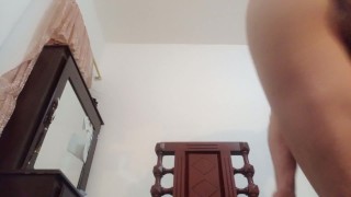 Fucking with a cucumber and the heavy rain to moan loudly