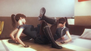 Cute Lesbian UpSkirt Panty Tribbing