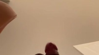 Huge Mexican cock busts quick from fake ass toy