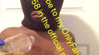 Drinking & pouring piss on my huge titties(subscribe)