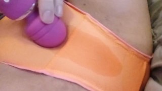 Cute teen vibrating pussy and massaging clit until squirting orgasms straight through her panties!
