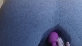 Thick teen playing with pussy and vibrating clit until squirting in leggings with multiple orgasms!