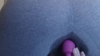 Thick teen playing with pussy and vibrating clit until squirting in leggings with multiple orgasms!