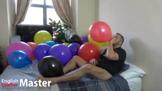 DILF blows and pops balloons before cumming on one like a looner PREVIEW