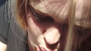 Blond teen suck black dick in car