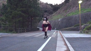 女装子露出 手枷足枷首輪付きで露出プレイ。3