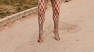 Body stocking and naked in public