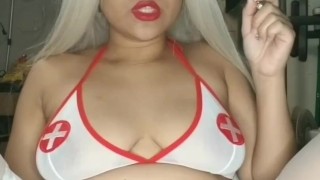 Sexy nurse mjane smoking a J
