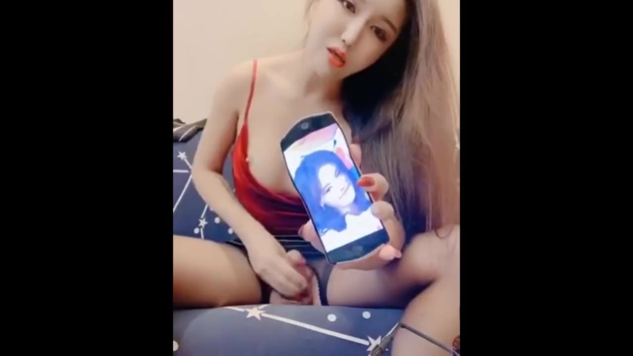 Asian Shemale Self Shot - Asian Ladyboy masturbating and cumming on her cellphone