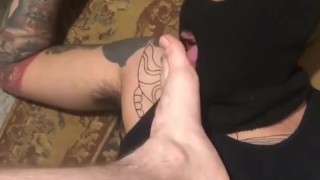 Masked Footslave Worships Alpha 