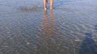 Hottest Nudist Babe has a great time at the Beach with Pee & Big Cumshot on her Foot