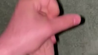 guy jerking off big uncut cock on his knees cums with moans