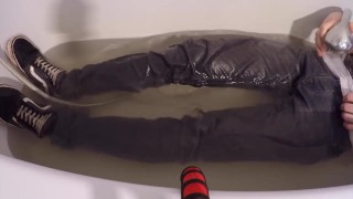 Pissing my Jeans and Vans Sneakers then taking a Warm Bath Fully Clothed
