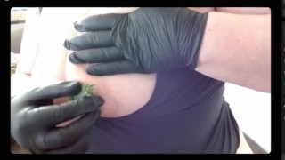 Extreme nipple play - nettles on tits