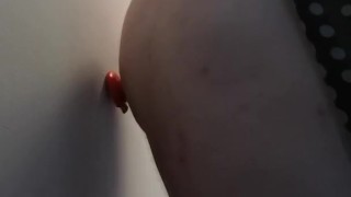 Sissy Bounces Off Dildo on Wall
