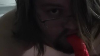 Sucking a Dildo in a Parking Garage Wearing Panties!
