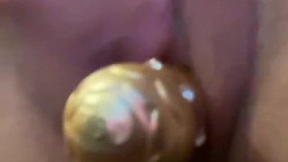 Horny babe makes her wet throbbing pussy cum all over her toy 